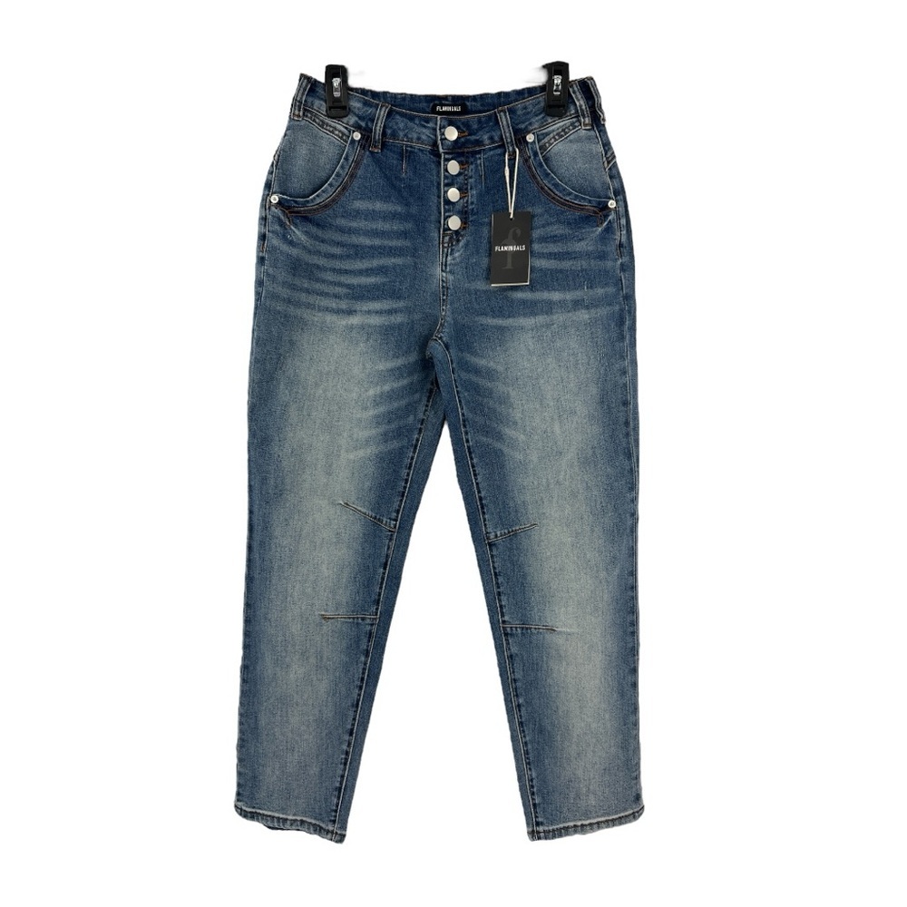 NWT’S Flamingo Buttonfly stretch, High waist tapered leg denim jeans SZ M